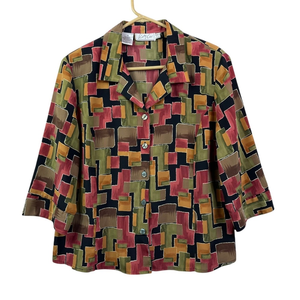 Kathy Che Geometric Print Lightweight Blouse Top Womens 16